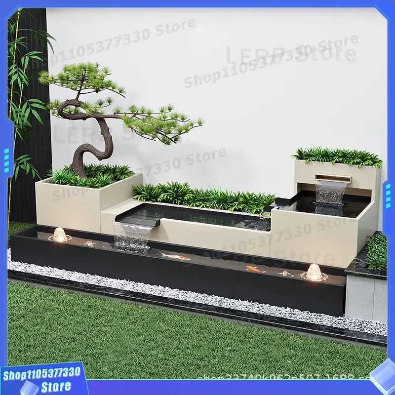 Aluminum Alloy Waterfall Fountain Landscape Ornament for Courtyard Garden Fish Tank Stainless Steel Flower Box Water