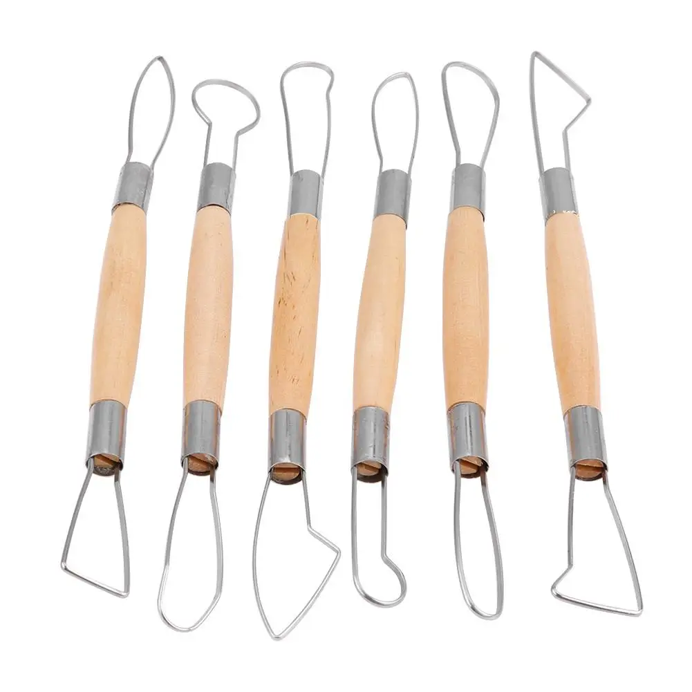 6 Stuks Dubbele Kop Klei Carving Tools Met Houten Handvat-Diy Craft Wax & Ribbon Set