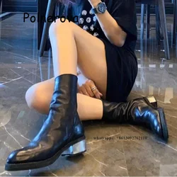 Solid Round Toe Ankle Boots Square Metal Heel Women's Shoes Spring Casual Back Zipper Square Heel New Arrivals Fashion Boots