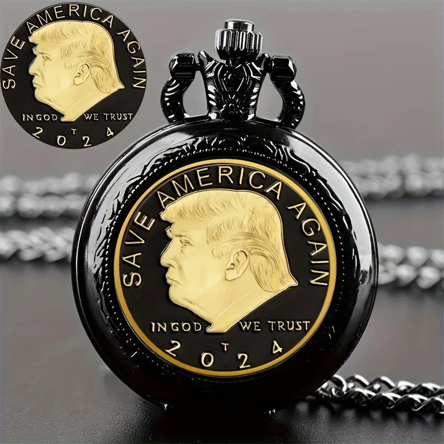 Vintage-Stil „SAVE AMERICA AGAIN“ Trump Memorial Taschenuhr Retro Mode Halskette Kettenuhr Bestes Geschenk für Damen und Herren