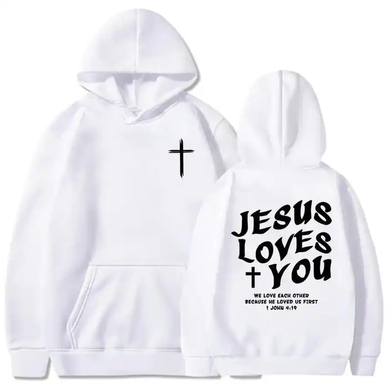 Jesus Love's You Christian Bible Verse Hoodies Faith Sweatshirt Religious Scripture Hoodie Church Gift