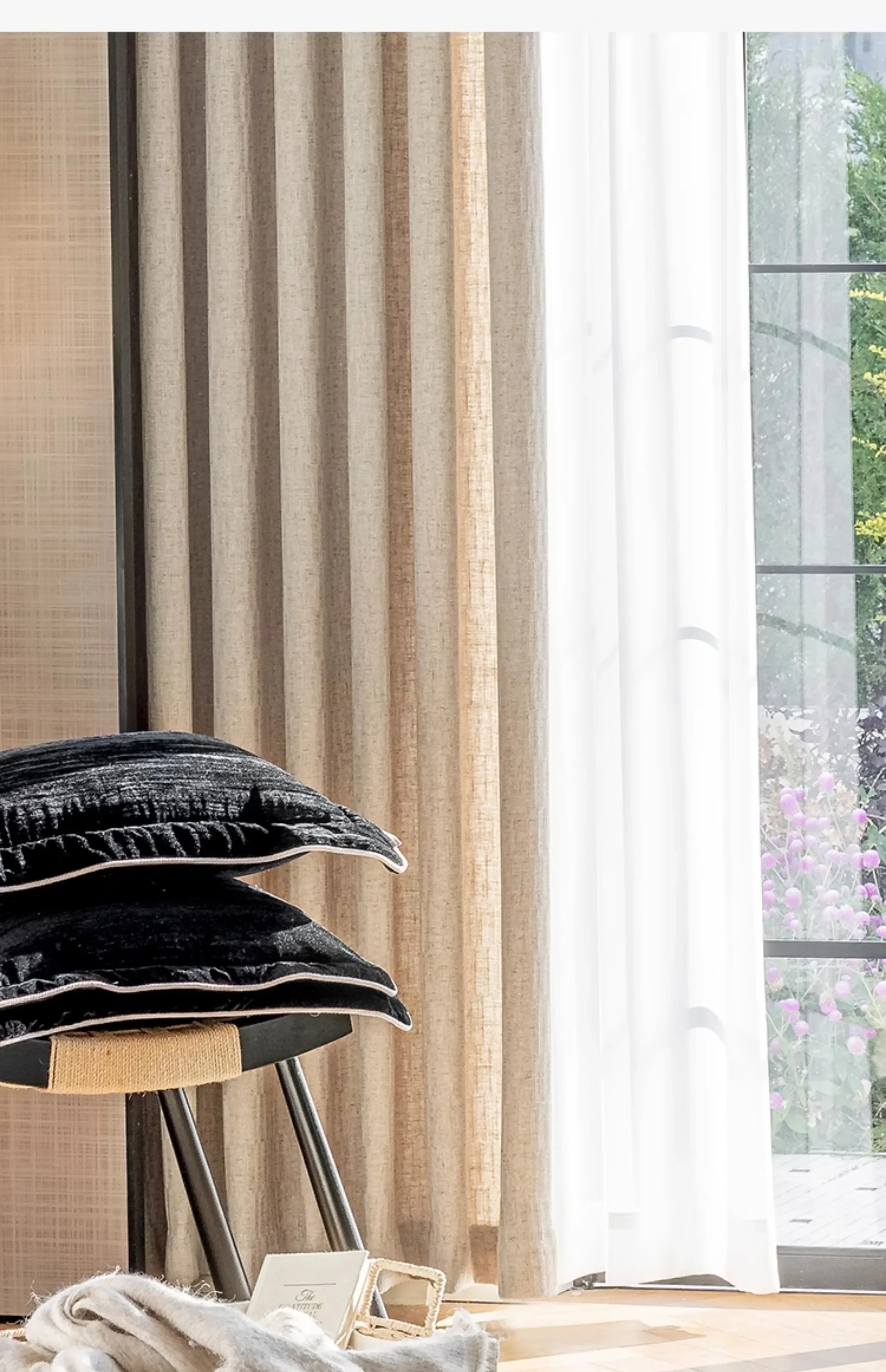 Französische Luxusvorhänge für Wohnzimmer, Schlafzimmer, Esszimmer, halbverdunkelnder cremefarbener Leinenvorhang, einfacher Tee, Arbeitszimmer, heller Tüll – Detail 16