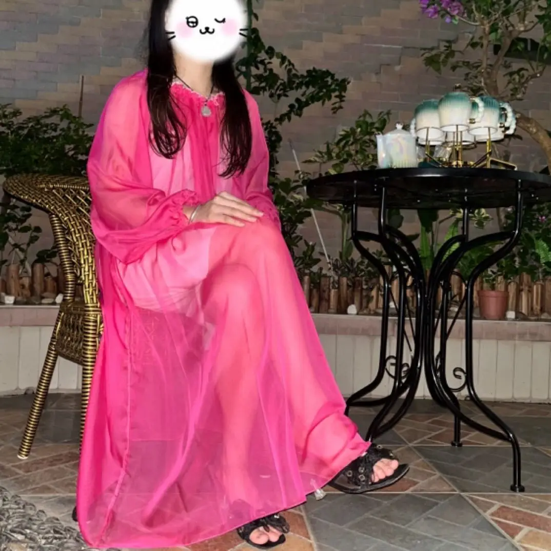 

Glossy Women Mesh Voile Long Dress Loose Maxi Dress Pullover Elegant Dresses Sleeping Wear