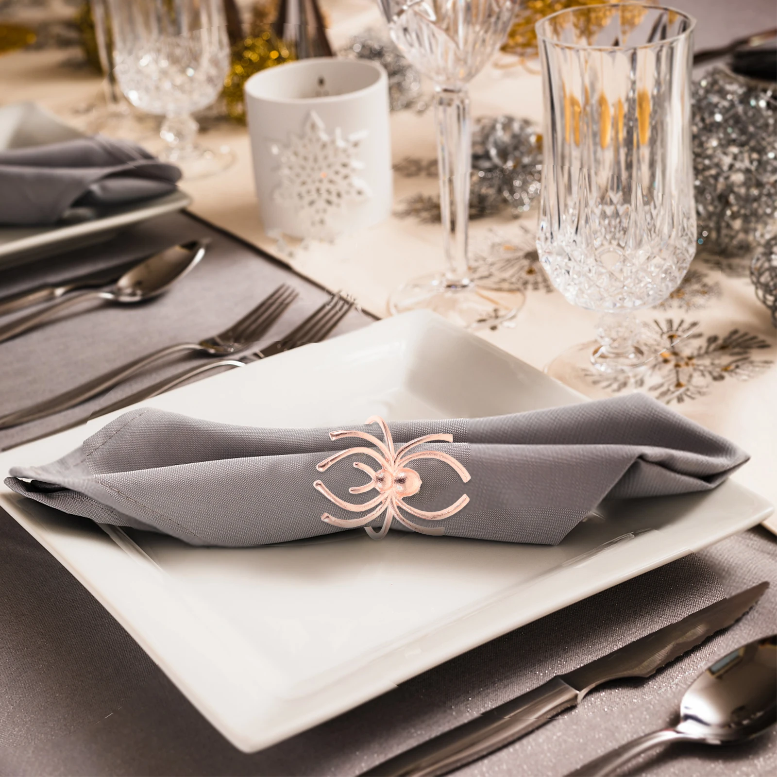 

6шт Хэллоуин кольца для салфеток сплав паук дизайн черные держатели для салфеток для отеля ресторан обеденная вечеринка украшения