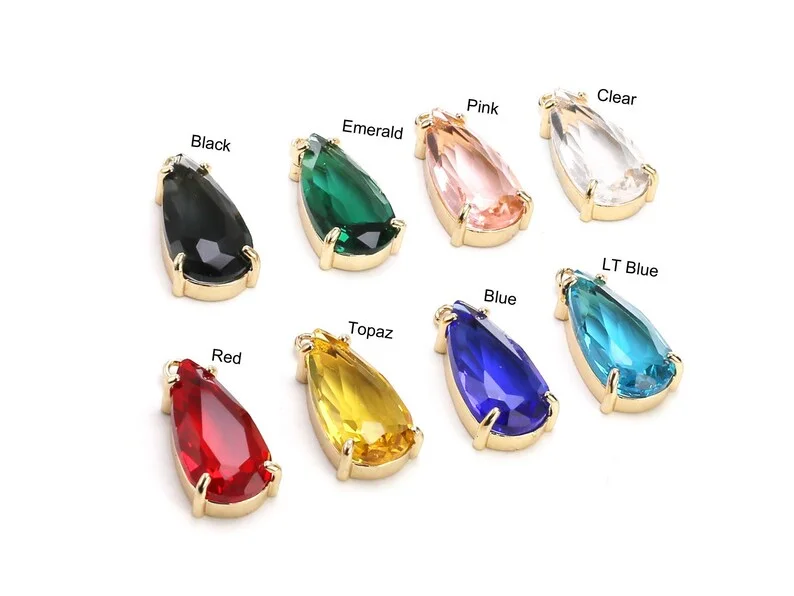 6pc Faceted Drop Earring Charms, Crystal Teardrop, 19x8mm, Birthstone Necklace Pendant, Jewelry Making R221