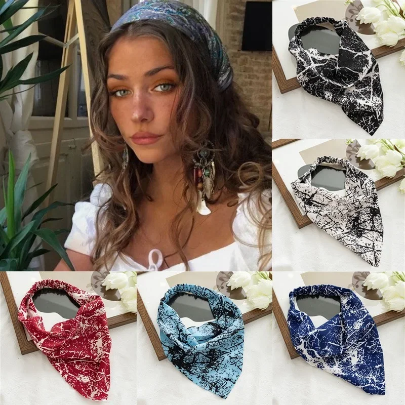 Bohemia Women Bandana Hair Scarf Summer Vintage Printted Chiffon Head Scarf Elastic Hair Bands Headwear Turban Femme Wholesale