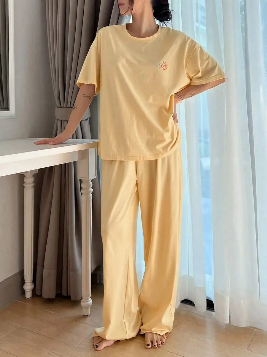 Women Loose Short Sleeve Pajama Set Comfortable Sleepwear Two Piece Set
