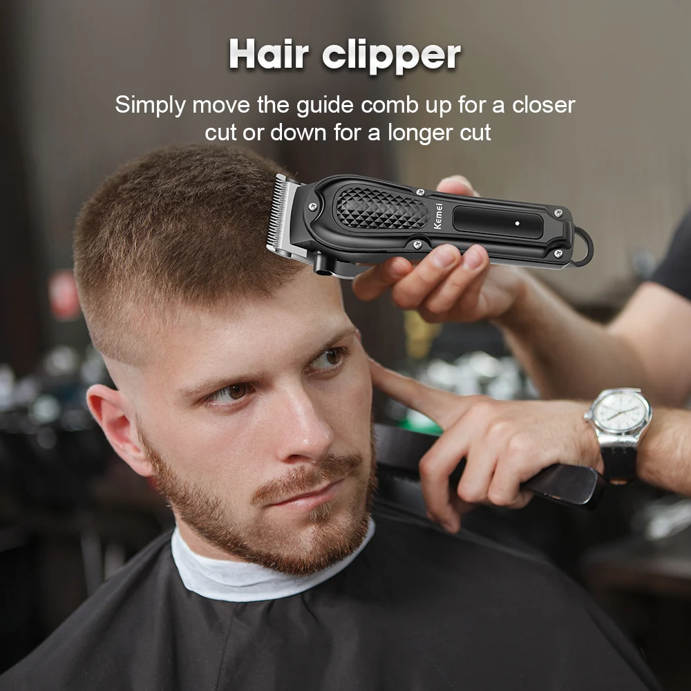 

Машинки для стрижки волос KEMEI для мужчин, профессиональная парикмахерская машинка для стрижки волос, беспроводная и проводная, перезаряжаемый триммер для бороды