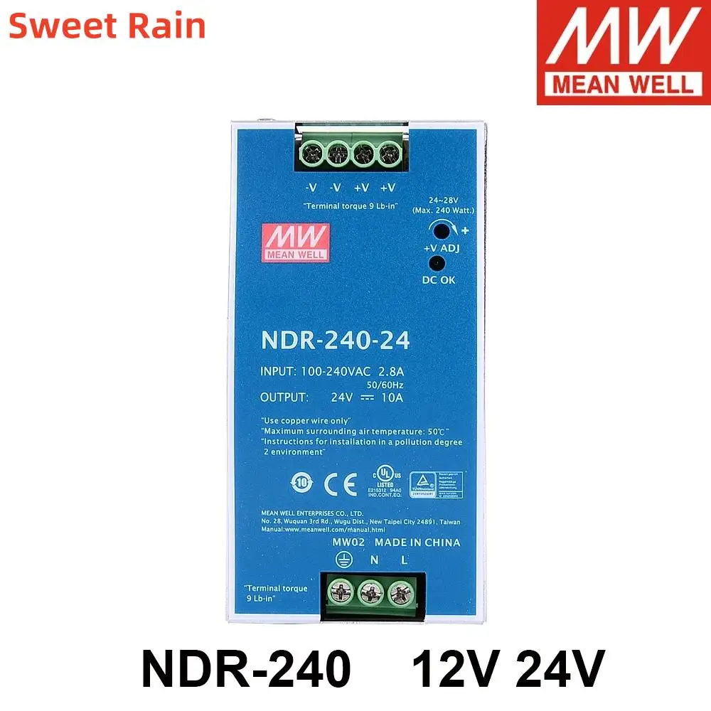 

NDR-240 MEAN WELL NDR-240 12 В 24 В 48 В meanwell NDR 240 12 24 48 В промышленная DIN-рейка с одним выходом NDR-240