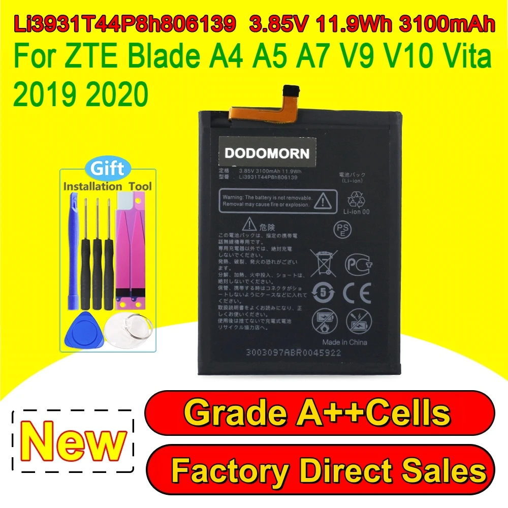 Li3931T44P8h806139 Phone Battery For ZTE Blade V9 Vita V0920 V9 V10 V10 Vita A7 A5 2020 A51 Li‑Polymer Internal Battery