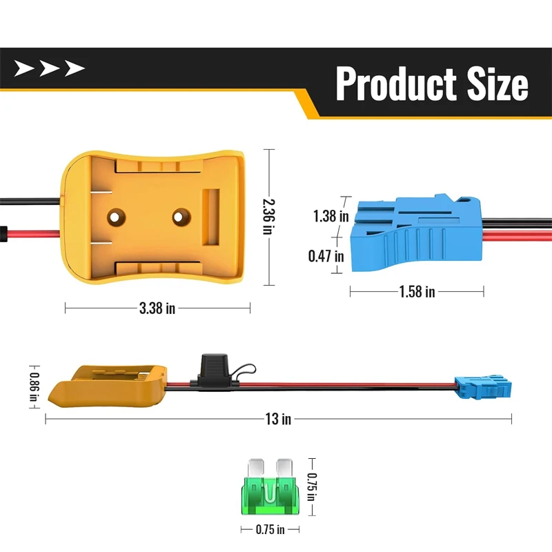 Power Wheels Adapter for Dewalt 20V Battery Connector Compatible for Peg-Perego Children Ride-on Car 12AWG Wire with 40A Fuse