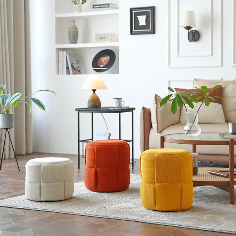 Modern Woven Round Stool High Density Sponge Padded Foot Rest Chair Shoe Changing Stool for Entryway Makeup Dressing Use Newsale