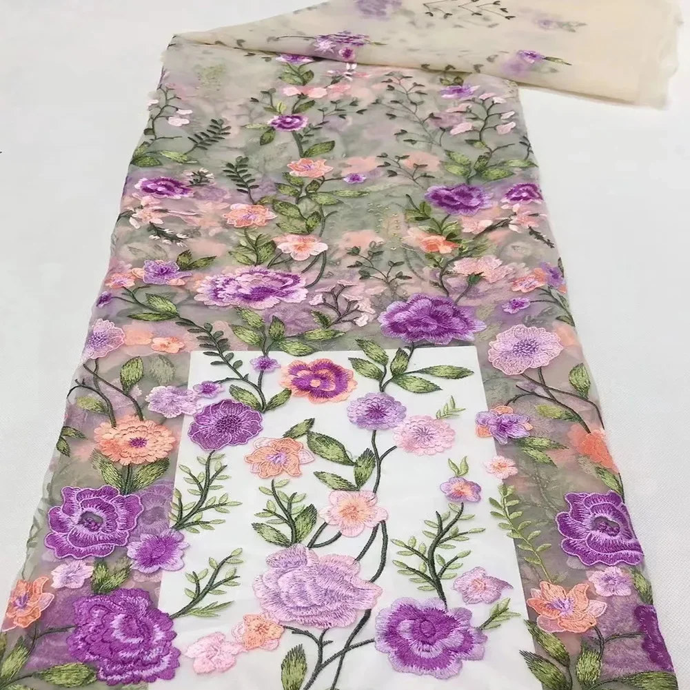 Stylish Peony Embroidered Lace Fabric on Soft Tulle Great Addition to Any for Collection Designer's for Dressmaking Needs