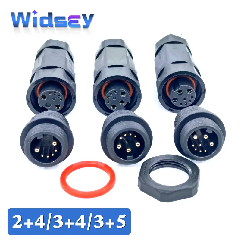 

M19 2+4 3+5 Aviation Plug with Signal Pin 3+4 Male Female Welding Butt Joint 20A 500V Waterproof Connector m19 for LED Lighting