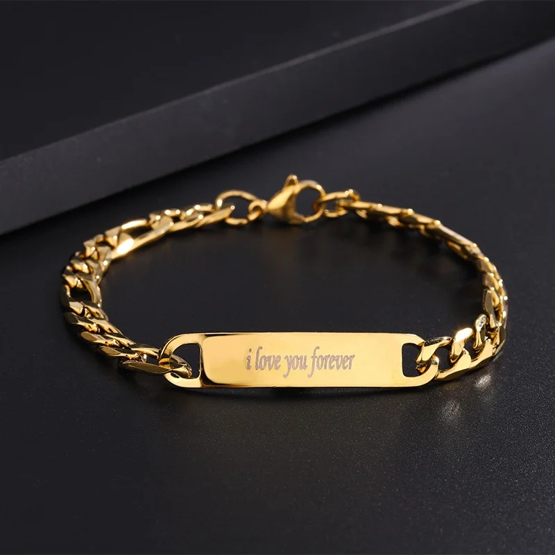 Personalized Vacuum Plated Titanium Dteel DIY Engraved Bracelet Cuban Chain Text Date Coordinates Customized Birthday Gift