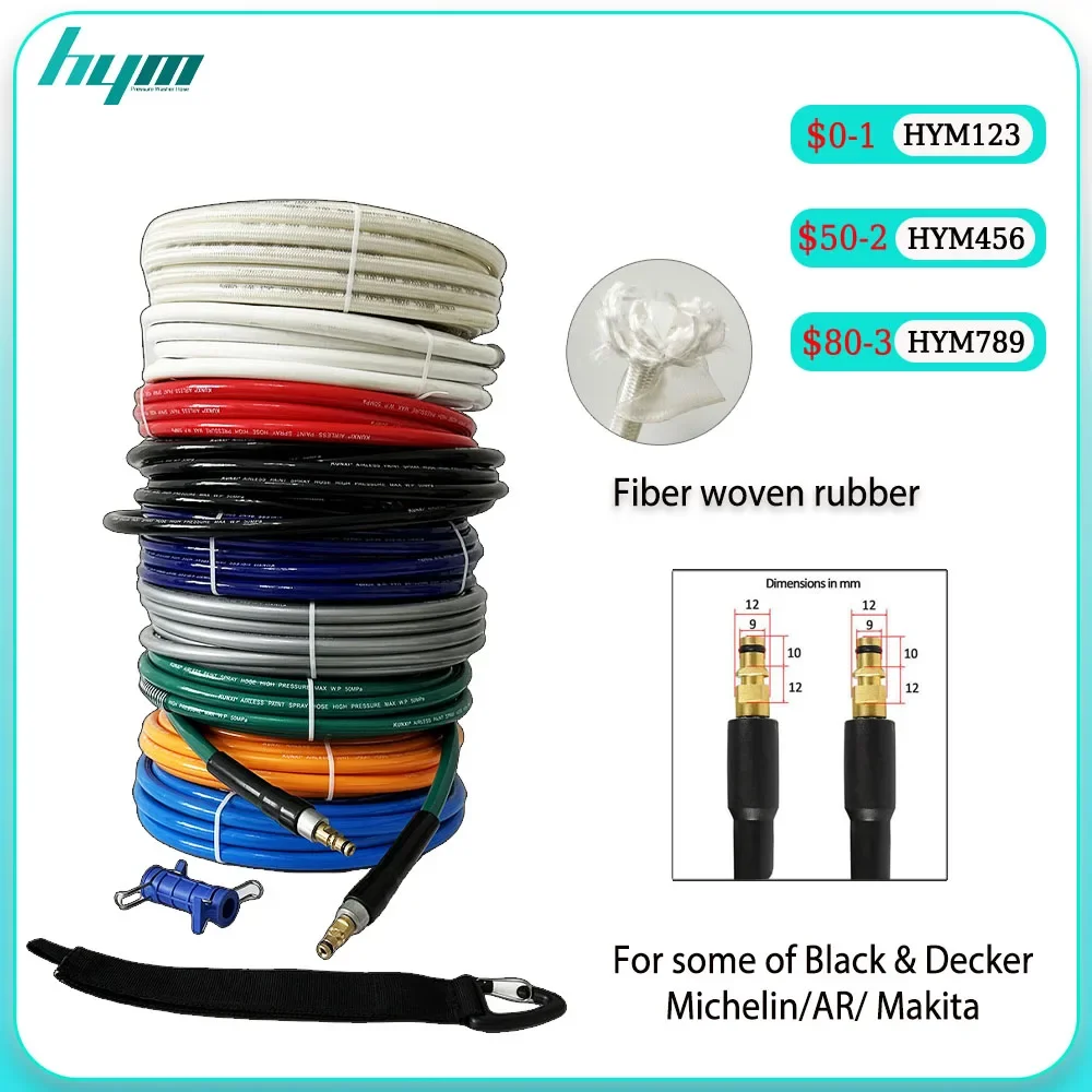 

0.5-40M High Pressure Airless Spray Washer Hose–2-Layer Fiber Reinforced for Black/Decker/Michelin/AR Car Cleaning Machines