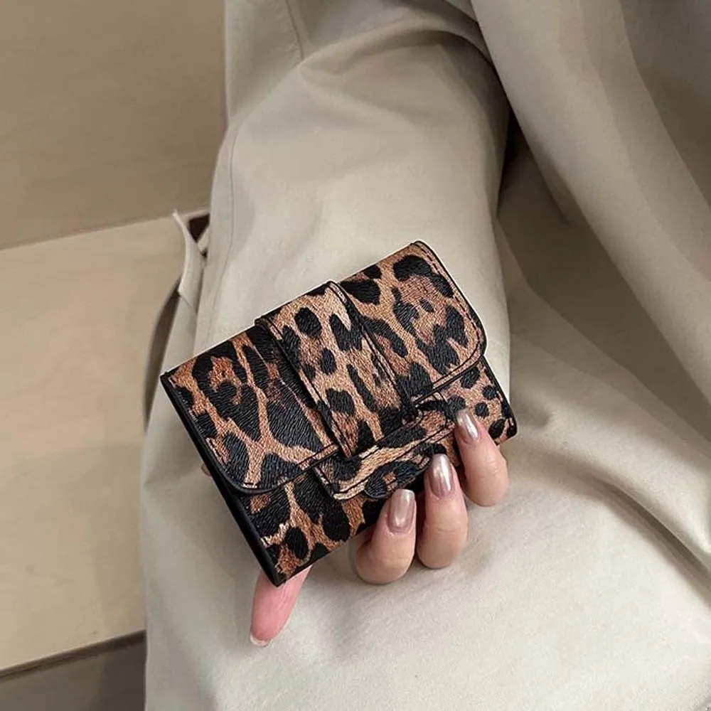Универсальный портативный кошелек с леопардовым принтом, текстурированный мини-короткий квадратный кошелек с несколькими картами, ретро-сумка для карт из искусственной кожи для покупок
