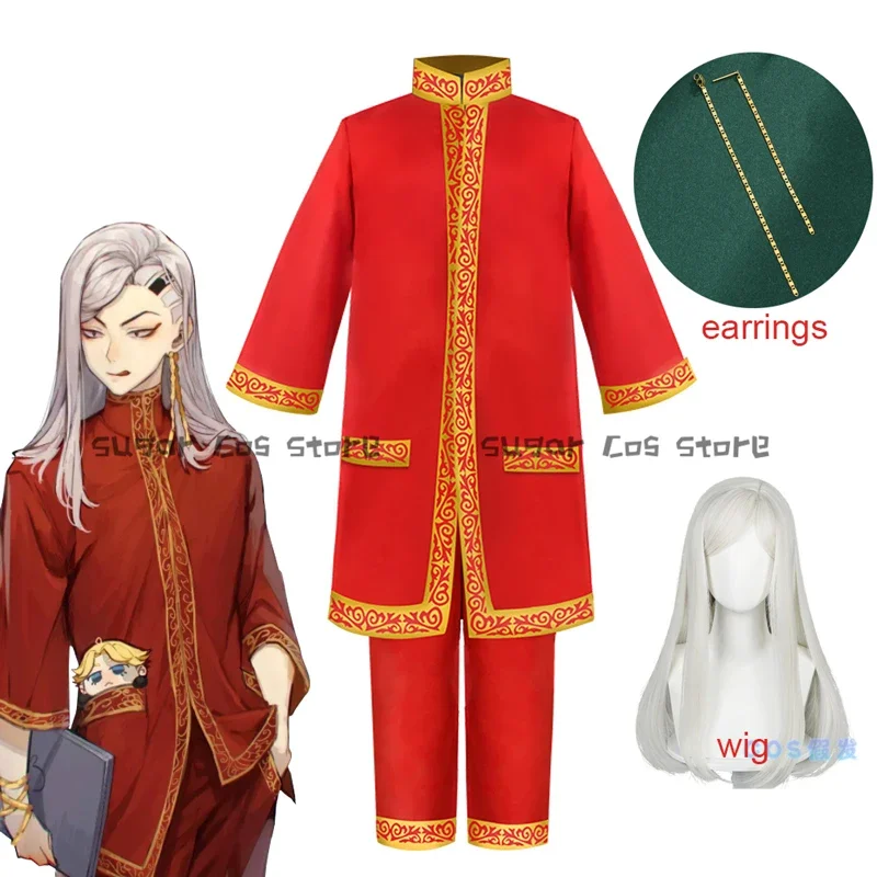 Anime Tokyo Revengers Hajime Kokonoi Cosplay Costume Koko Red Suit Wig 925 Silver Earring Halloween Party Clothes Accessories RZ