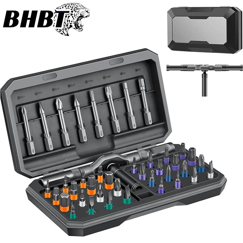 

BHBT 42 in 1 Magnetic Screwdriver Set DIY Ratchet Screwdriver Set with T Handle Multi Bit Drive Set Portable Repair Tool Kit