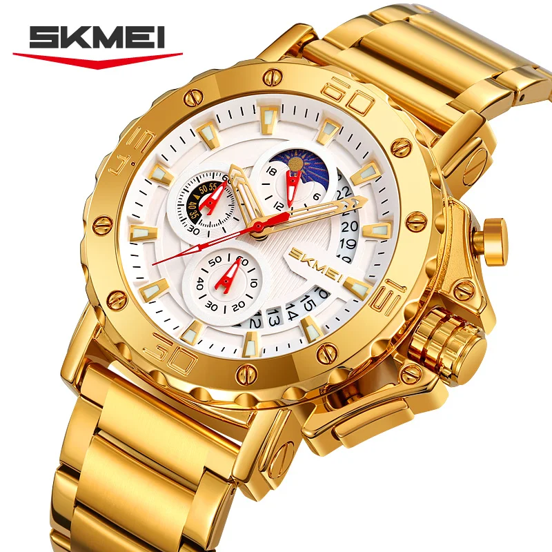 SKMEI 9344 Waterproof Quartz Large Dial Display Watches with Calendar Analog timing Alarm Clock West Coast MAN Luxurious Sport