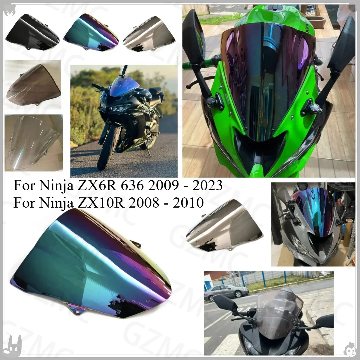 Motorcycle Windscreen For Kawasaki Ninja ZX6R 636 2009 - 2023 Double Bubble Windshield Wind Deflector Protector ZX10R 2008 -2010
