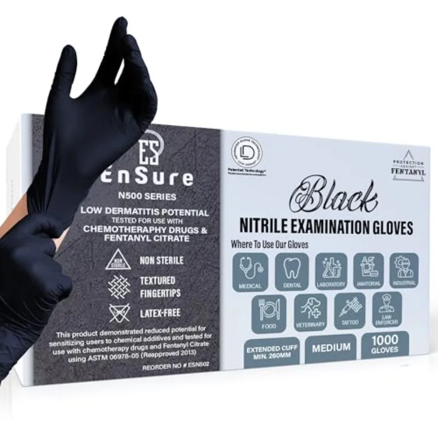 

Черные нитриловые перчатки Ensure, 5 мил, особо прочные, одноразовые, без латекса, без пудры, для химиотерапии, с защитой от дерматита