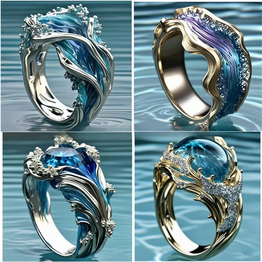 i10.9-Independent station ocean series wave resin ring women's wave open ring