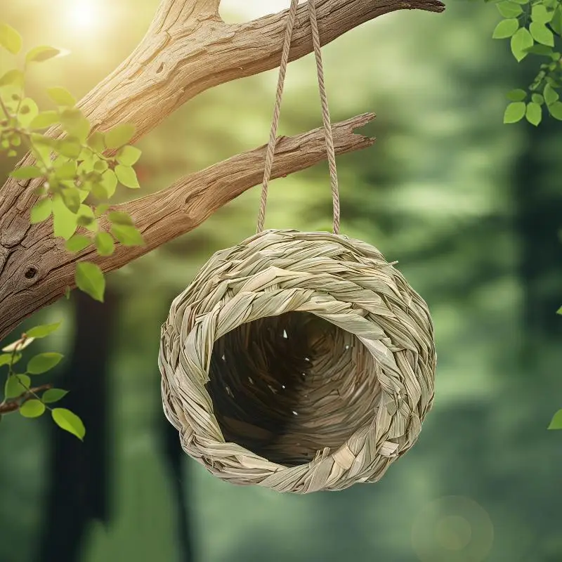 Eco-friendly Woven Bird Nest Hanging Birdhouse Durable Parrot Hideout Shelter Weatherproof for Outdoor Garden Patio Decor