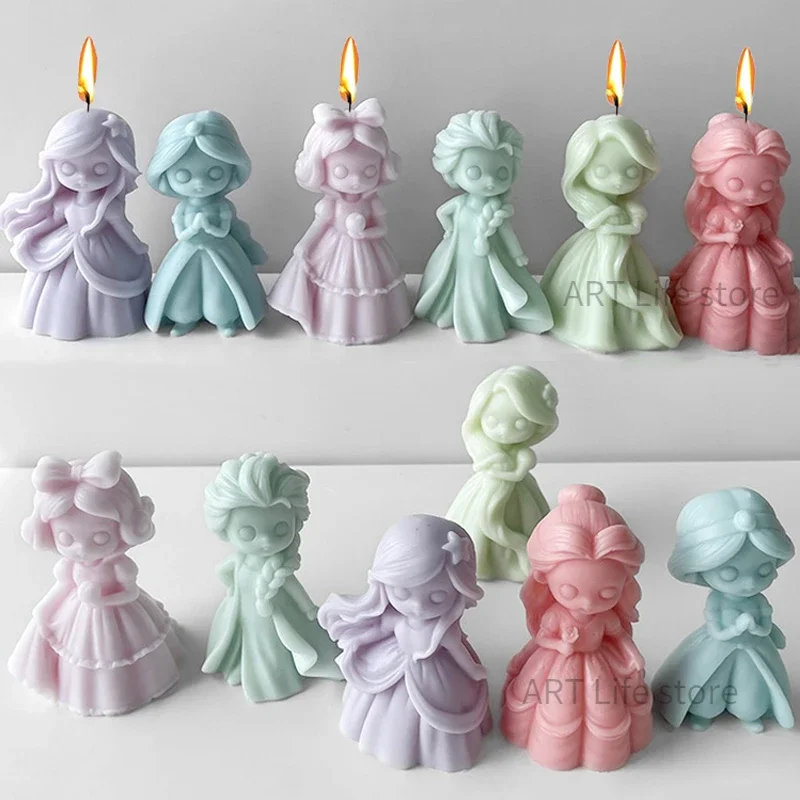 6 Princess Doll Silicone Candle Mold 3D Girl Portrait Plaster Epoxy Making Supplies Handmade Soap Chocolate Ice Cube Baking Tool