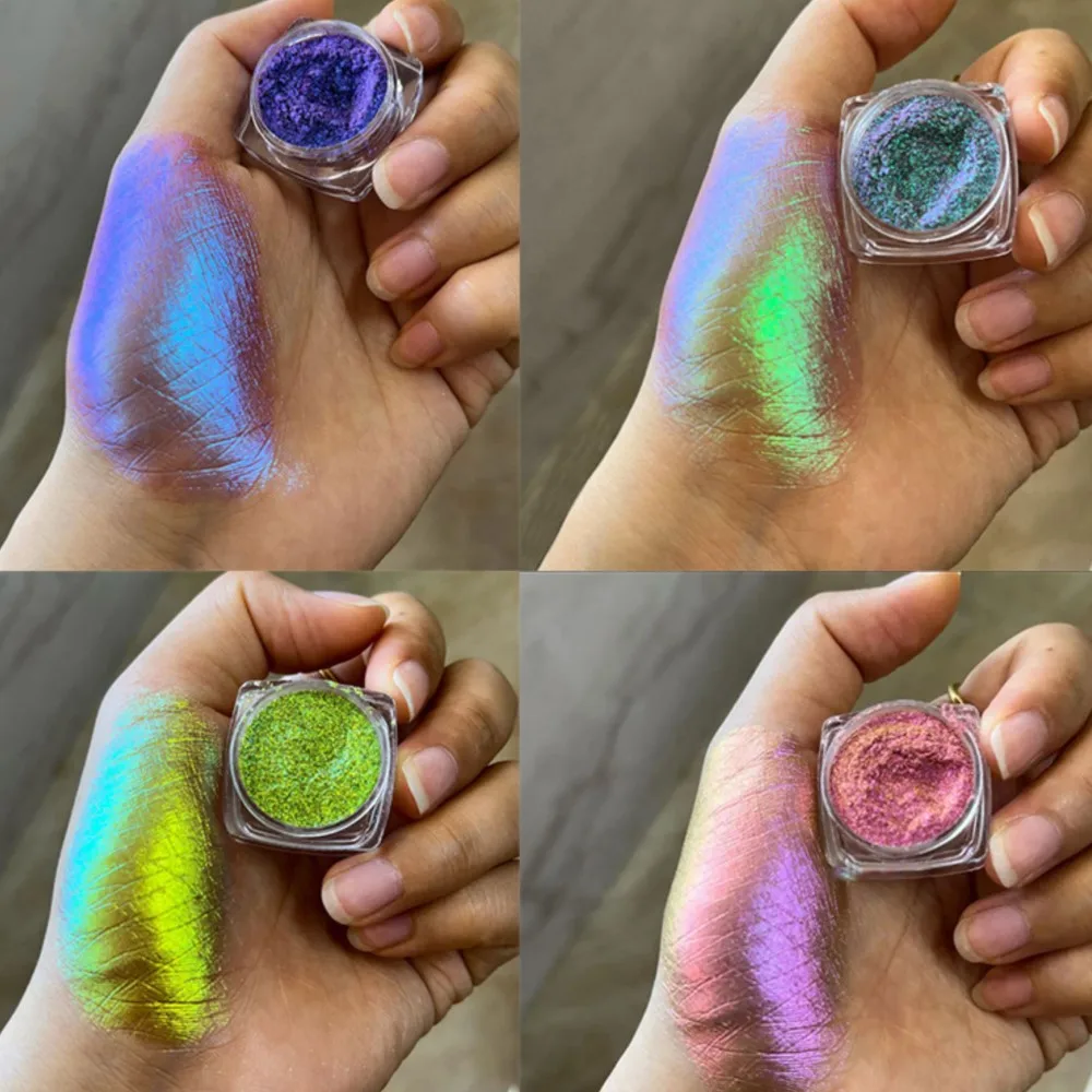 1 pudełko metaliczny kameleon efekt perłowy proszek do paznokci wcieranie na lusterku chromowany pigment pył żelowy lakier do paznokci UV kameleon w proszku