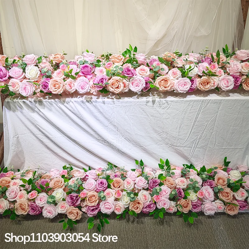 Rosa Rose Grünes Blatt Künstliche Lange Blumenreihe Blumenwand Hochzeits-Hintergrund-Dekoration Event-Party-Requisiten 100/200cm – Detail 8
