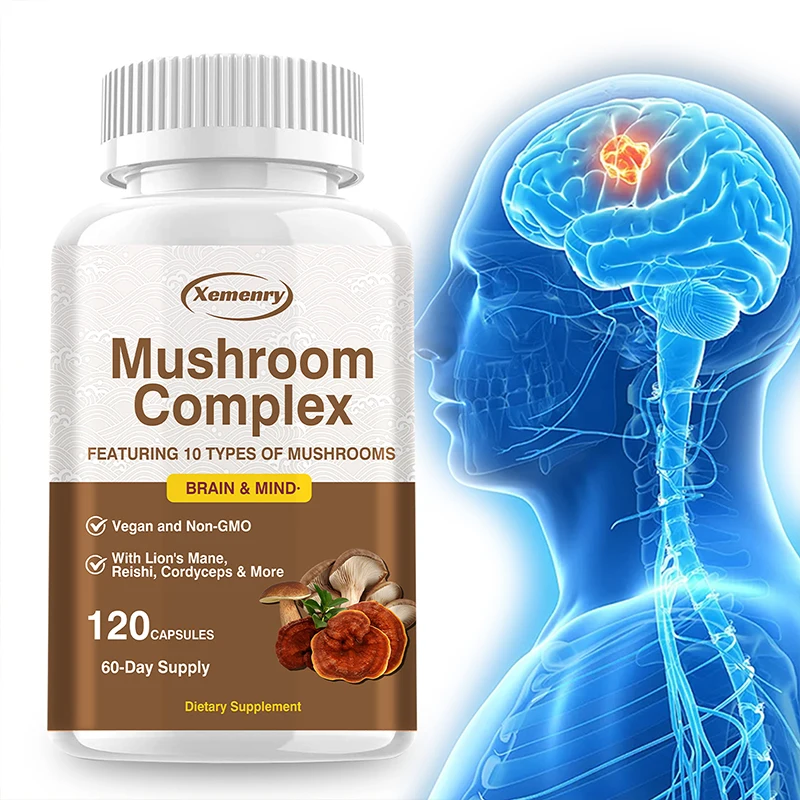 

Mushroom Complex - With Cordyceps, Reishi, Lion's Mane, Boost Energy, Improve Brain Function, Enhance Memory and Concentration