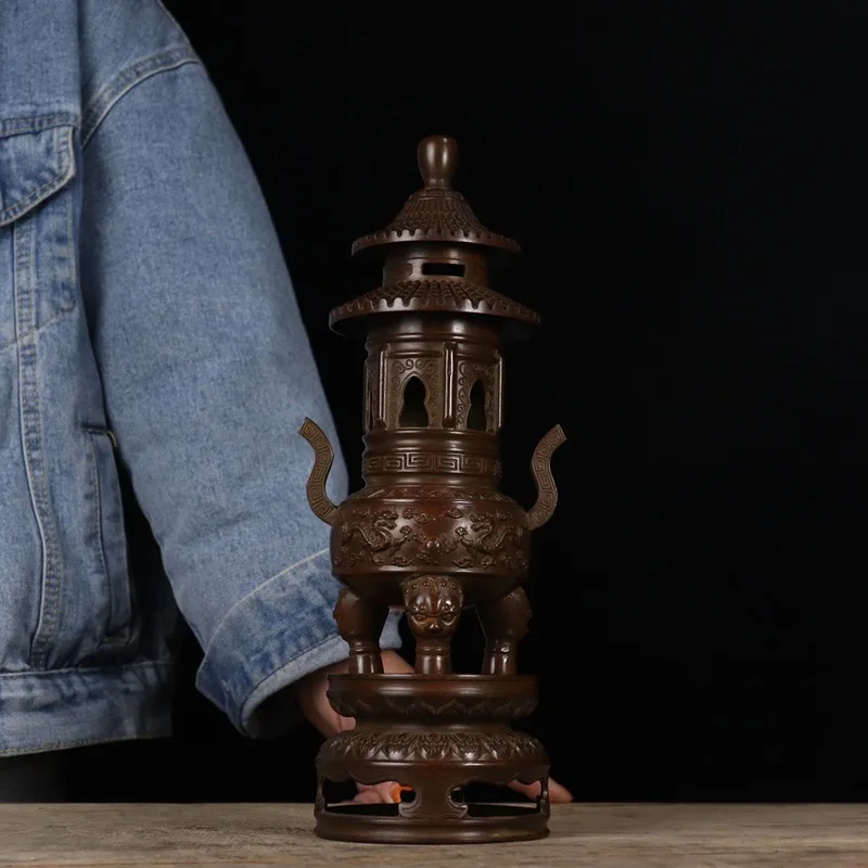 Pure copper Forbidden City treasure tripod incense burner, three-layer tower incense burner for home use, incense burner for off