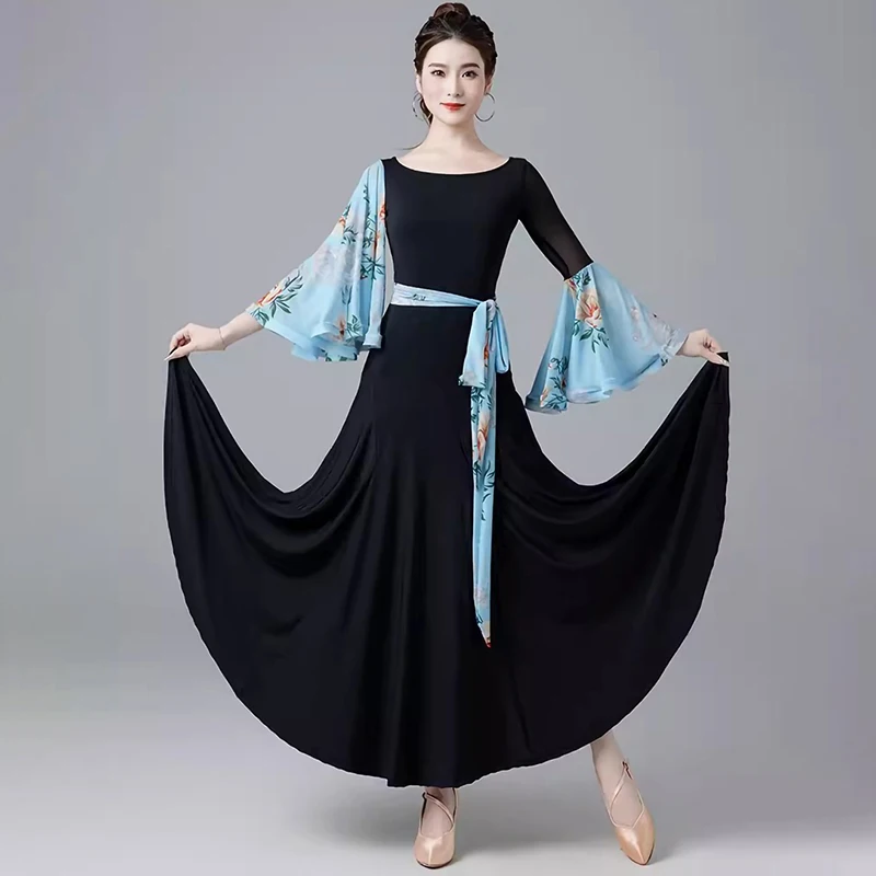 Women\'s Ballroom dress 2024 New Professional Waltz Interdance Dress Horn Sleeve Ballroom Dance Practice Dress