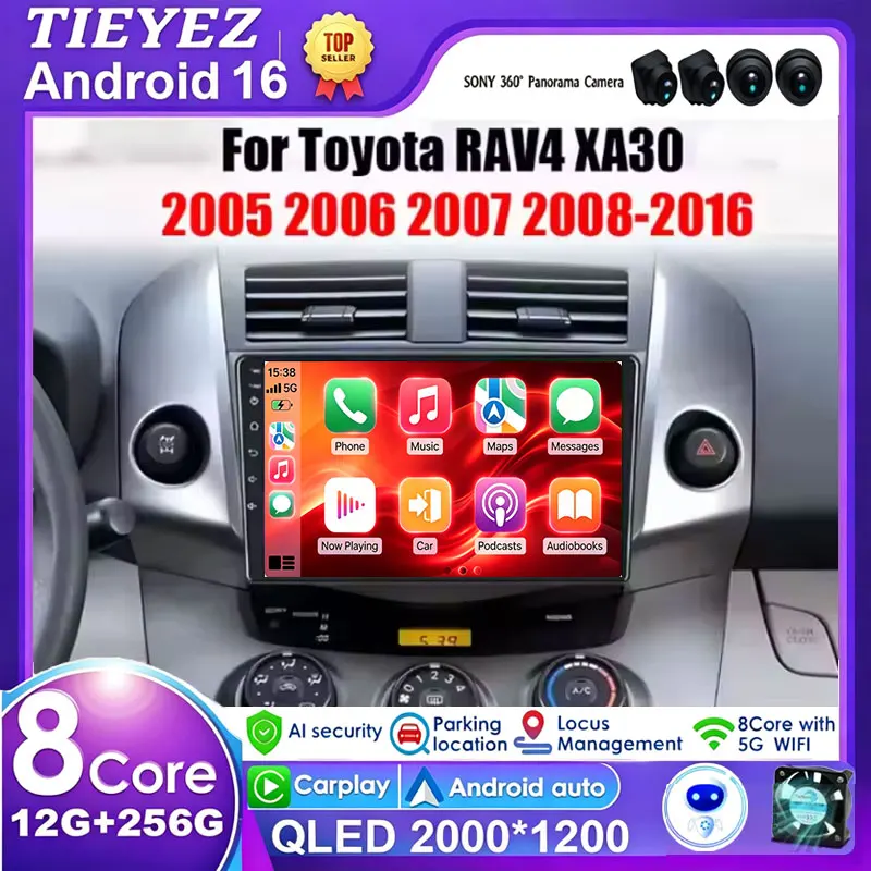 Android 16 für Toyota RAV4 Rav 4 XA30 2005 - 2013 Autoradio Multimedia-Videoplayer NAVI GPS Carplay Auto 4G LTE 5G WIFI QLED BT