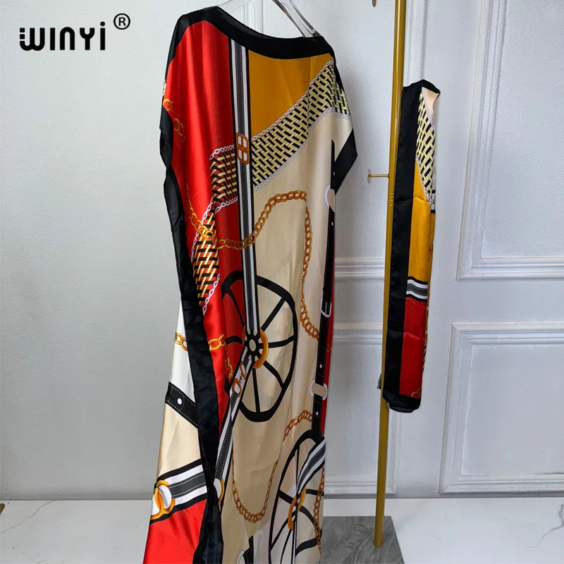 WINYI 2024 sukienki afrykańskie dla kobiet na lato nadruk w stylu Boho sukienki Kaftan luźna moda Streetwear abaya muzułmańska kobieta dubai