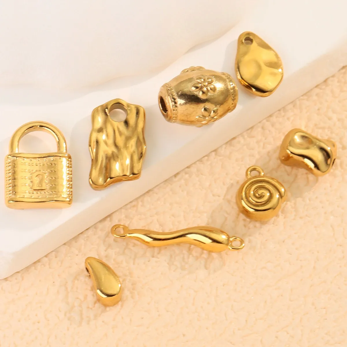 Gold Plated Stainless Steel Irregular Texture DIY Bracelet Necklace Jewelry Accessories For Women Men