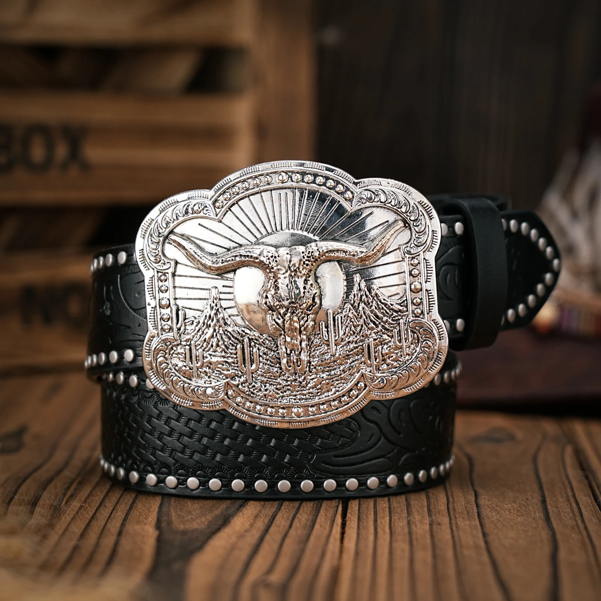 Men - Women - Western Denim - pu leather - Belt - Vintage jeans with floral carved buckle belt