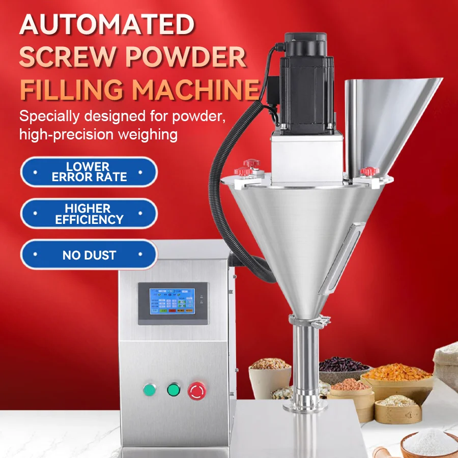 China Manufacturer Semi-Auto Small Powder Packing Curry Masala Cosmetic Wheat Flour Weighing Quantitative Screw Filling Machine