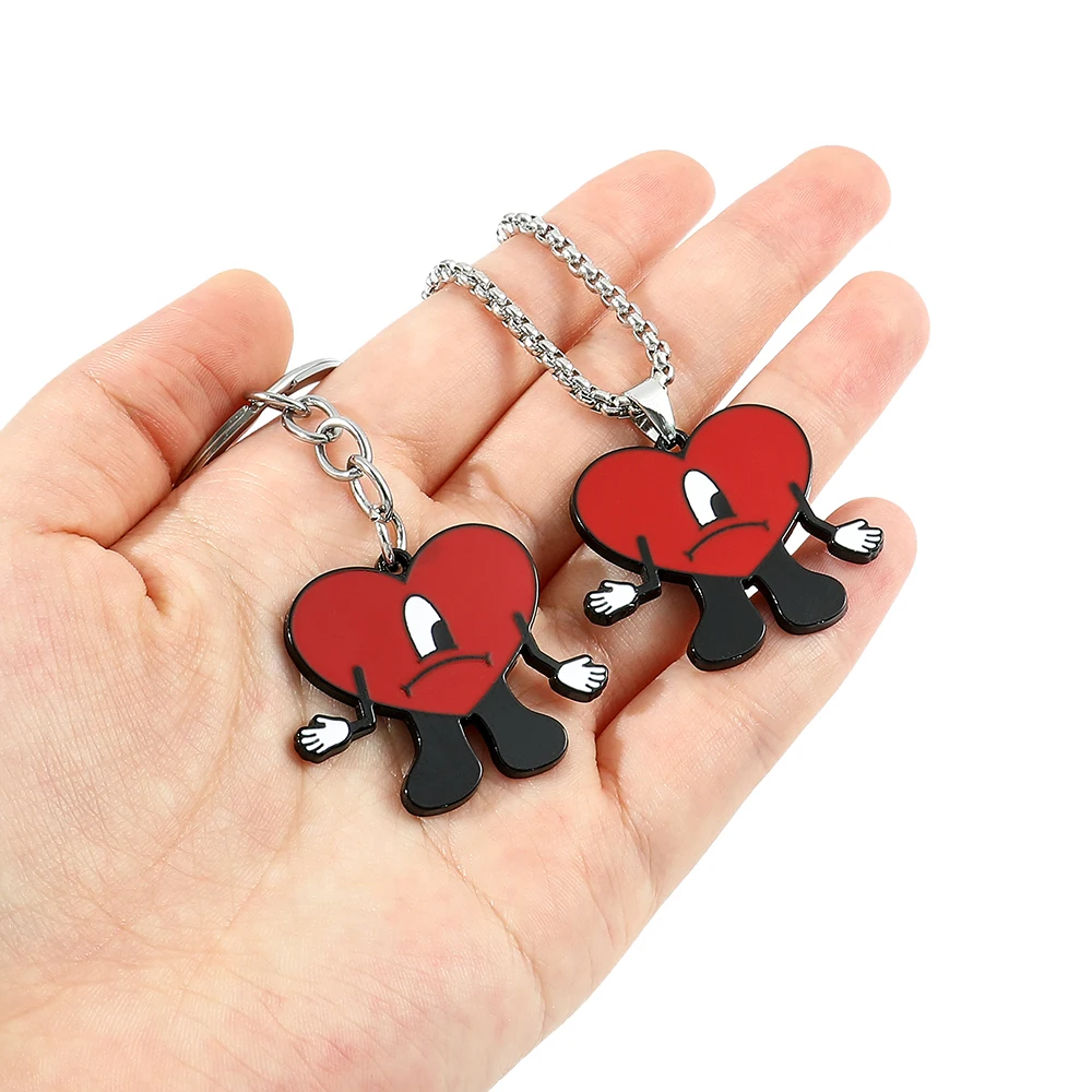 العصرية تأثيري سيئة الأرنب الأحمر القلب قلادة قلادة، لطيف هدية الإكسسوارات الزخرفية #2