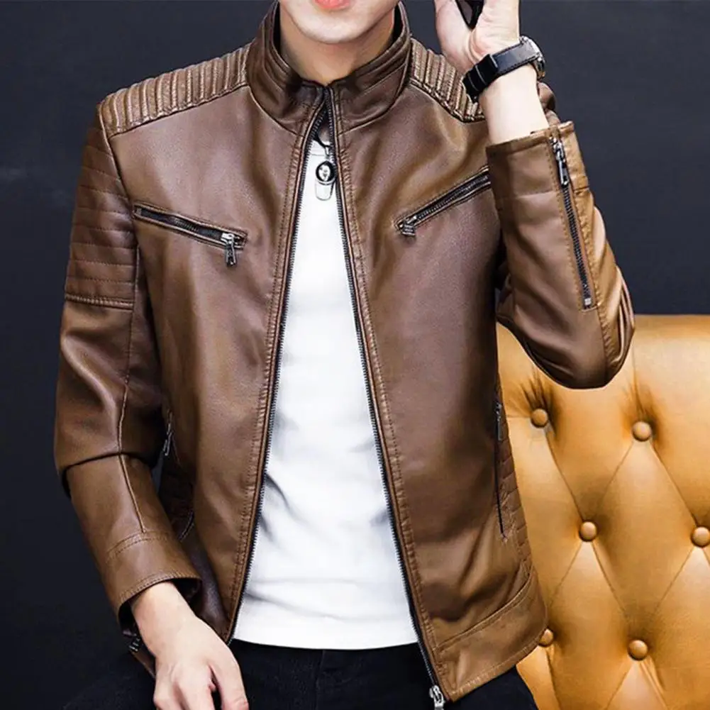 Motorcycle Jacket Men Jacket Vintage Biker Coat for Men Durable Warm Jacket for Outdoor Daily Wear