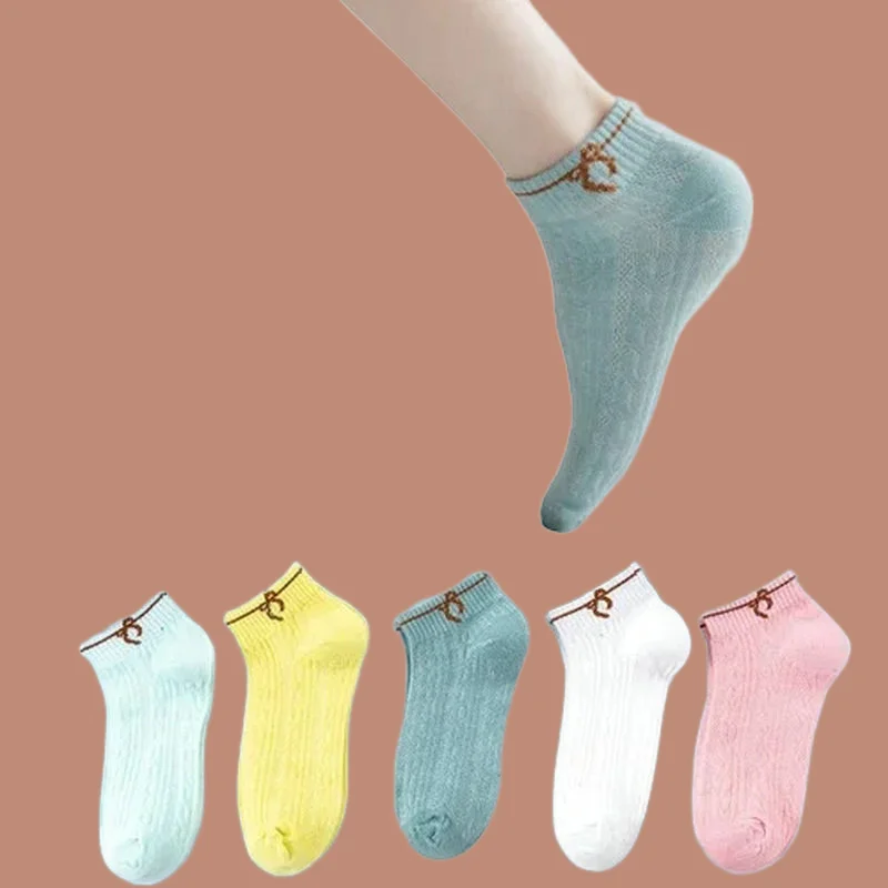 Calcetines de tubo corto con lazo para mujer, medias sencillas y versátiles de alta calidad, para verano, 5/10 pares, novedad de 2024