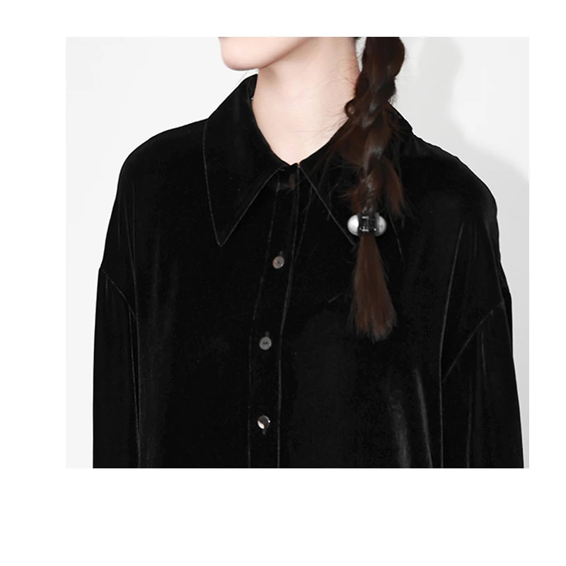 Robe de luxe en velours de soie pour femmes, style chemise à manches longues, ample, grande taille, vêtements confortables et respirants, absorbe la sueur bien