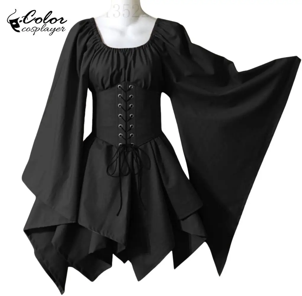 Color Cosplayer Medieval Dress Halloween Cosplay Costume Vintage Short Dress Party Vampire Witch Outfit Waist Cinching Outfit