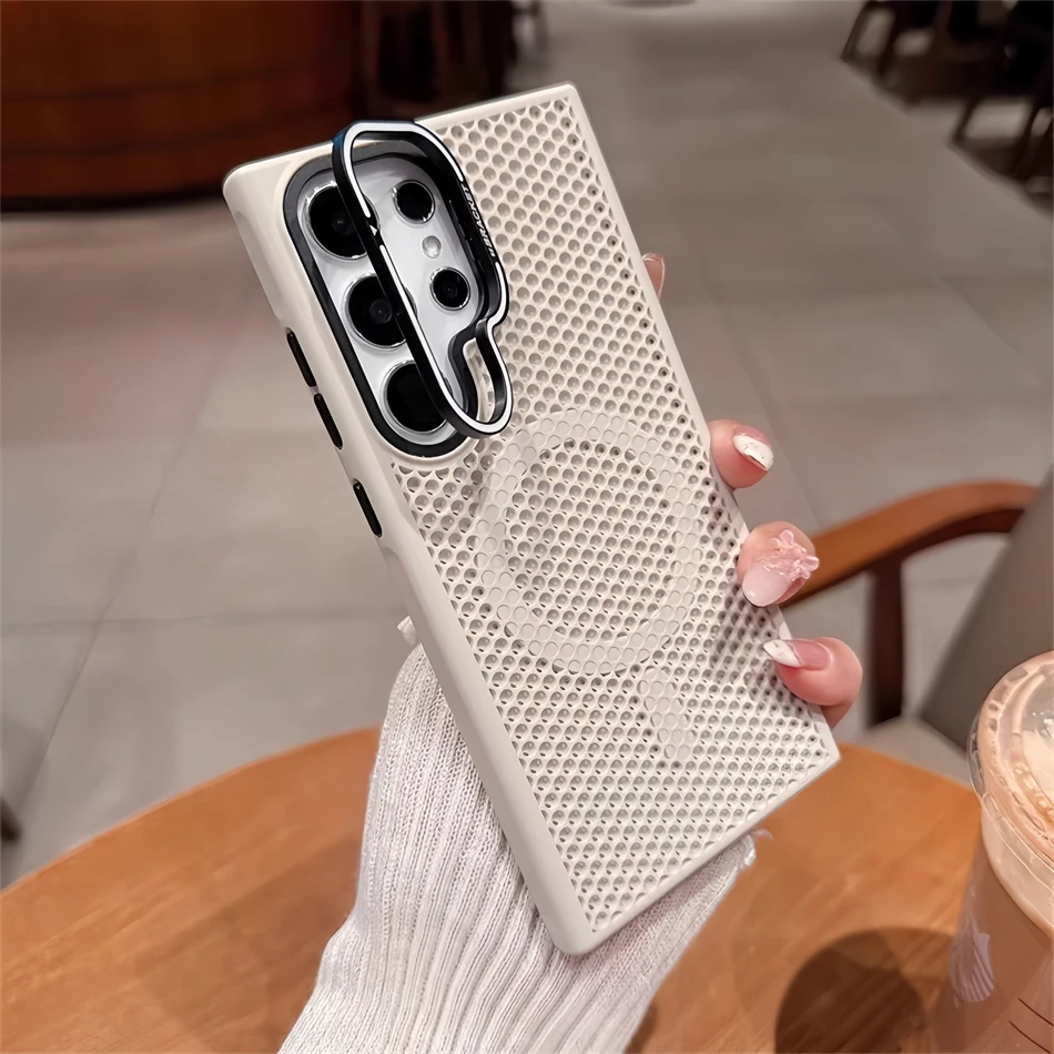 Luxuriöse, atmungsaktive Schutzhülle aus Mesh-Material für Samsung Galaxy S26, S24 Ultra, S25 Plus, mit Magnetfunktion für Magsafe, als Ständer nutzbar, kühlend und stoßfest. – Detail 11