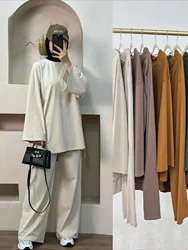 Conjunto de dos piezas para mujer, trajes de Dubái marroquí Eid Ramadán musulmán, blusa de otoño, Tops, pantalones de pierna ancha, traje informal para mujer 2025