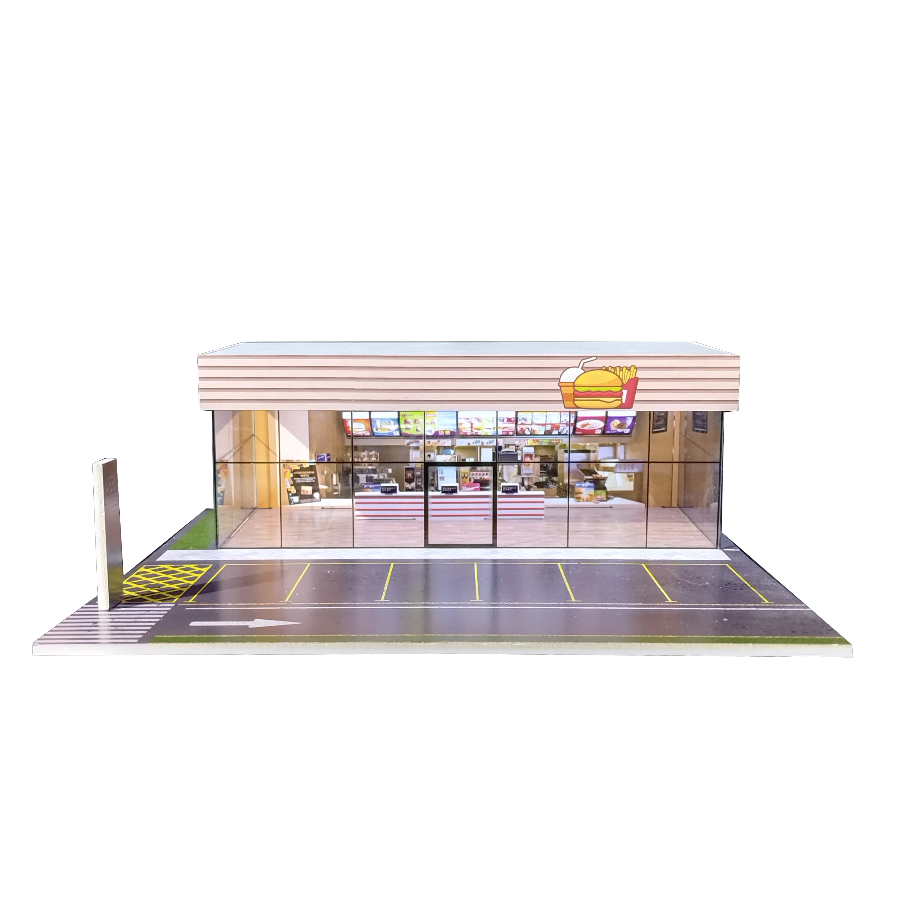 1/64 Diorama Car Garage Model LED Lighting City Showroom Outdoor Car Showroom Parking Lot Scene Display Building Model Gift