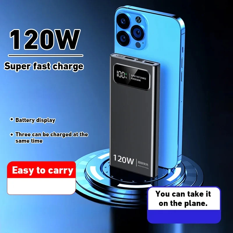 Lenove 120W Super Fast Charging Power Bank 200000mAh Ultralarge Capacity Digital Display Power Bank for iPhone External Battery