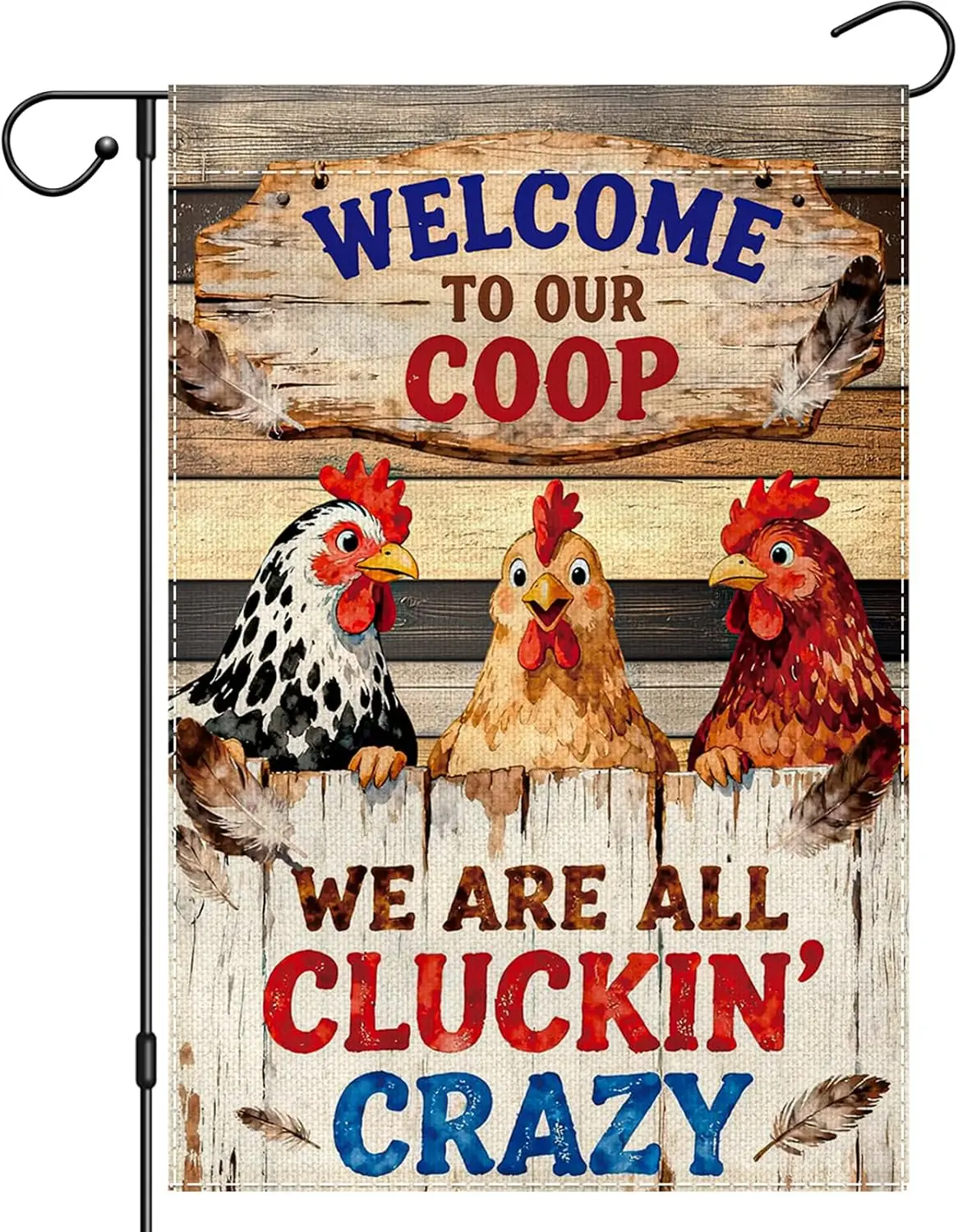 Welcome To Our Coop Garden Flag 12x18 Inch Double Sided, Funny Chicken Garden Flags for Outside, Rooster Small Burlap Flags  AAS