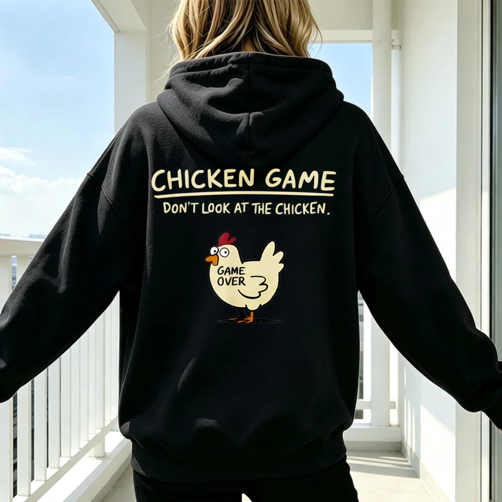 Chicken Game Don T Look At The Chicken Funny Cartoon Graphic Men's Sweatshirt Casual Funny Quote Streetwear Hoodie Humor Top